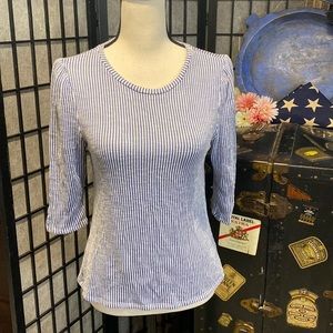 W5 Blue & White Seersucker Striped 3/4 Sleeve Shirt